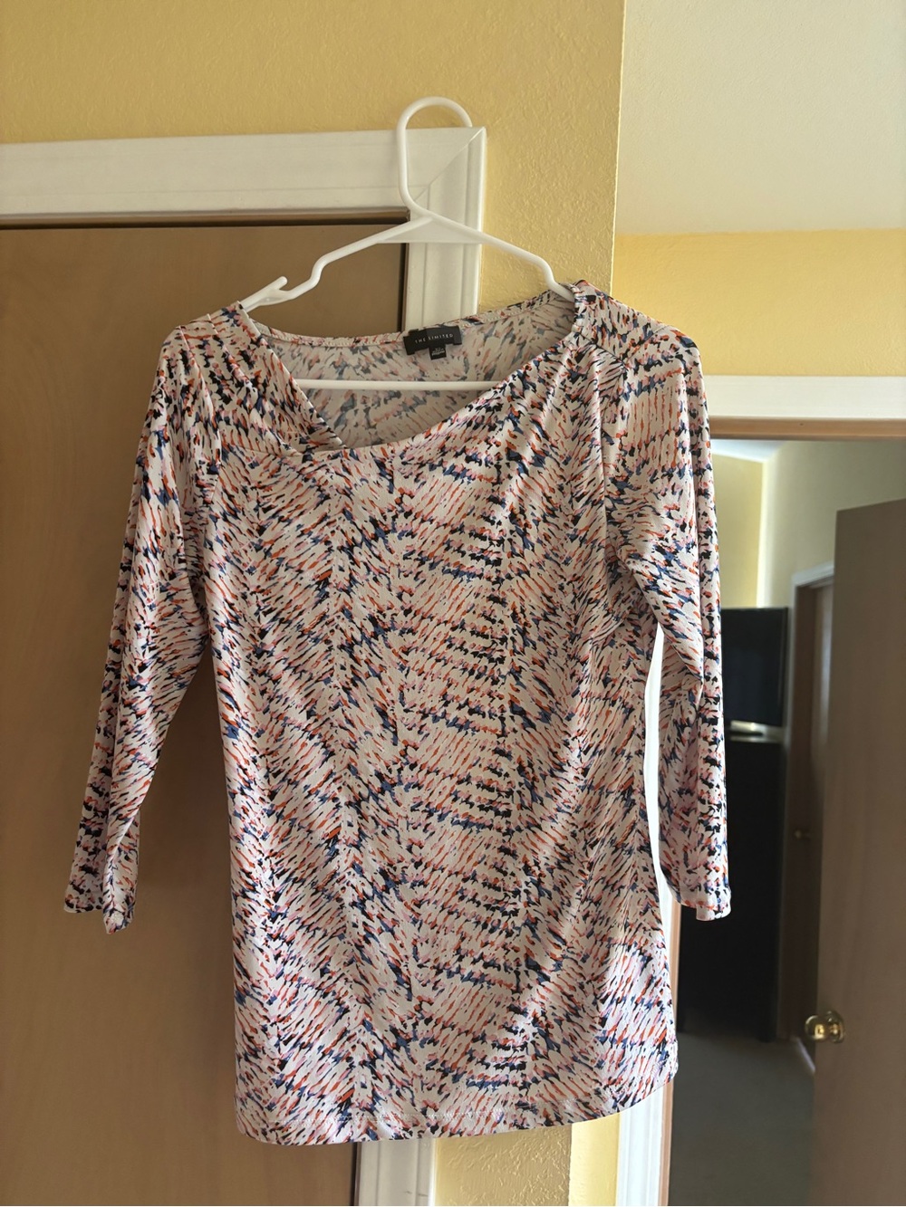 The Limited Peach, Navy & Cream Abstract Scoop Neck Top